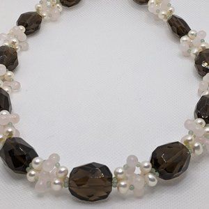 Dramatic Genuine Smoky Quartz Cluster Neckace 18"